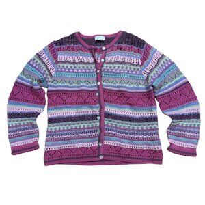 Vintage 90s Y2K Northern Isles Colorful Cottagecore Crochet Knit Cardigan Sweate